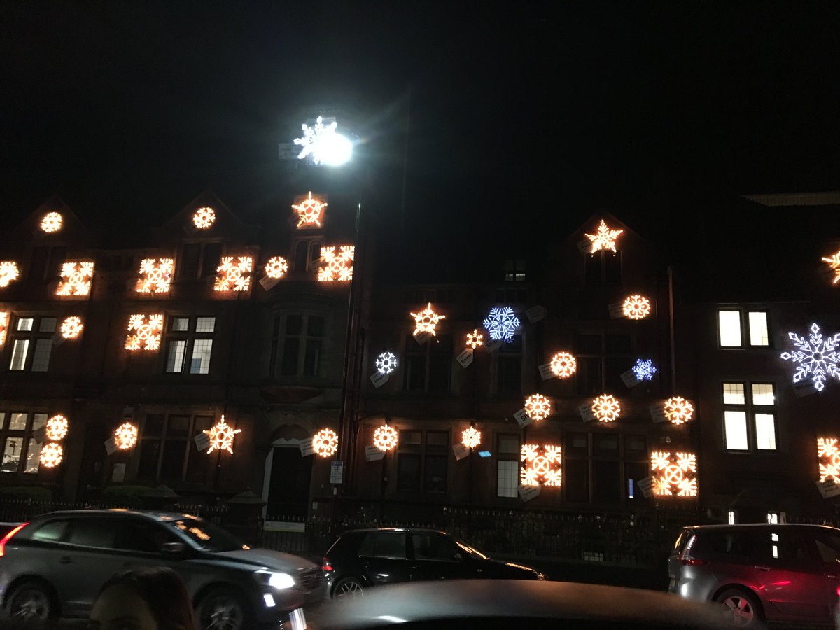 NOCNGroup's tweet photo. Lovely to see all of the snowflakes lighting up on the side of Sheffield Children's Hospital at their #SnowflakeSwitchOn last night. #charitytuesday https://t.co/GJfr7vnYTI