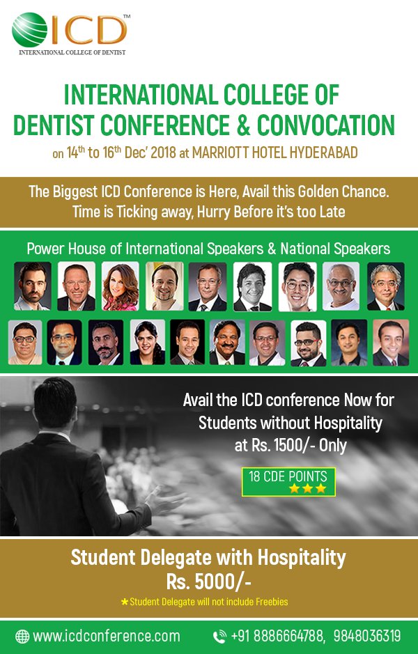 The Biggest ICD Conference is here. This is a great opportunity for Dental students to learn the latest advancements in dental techniques by participating in hands-on workshops from specialized professionals in the dental field.
Register now: bit.ly/2zpfEgX
#ICD2018