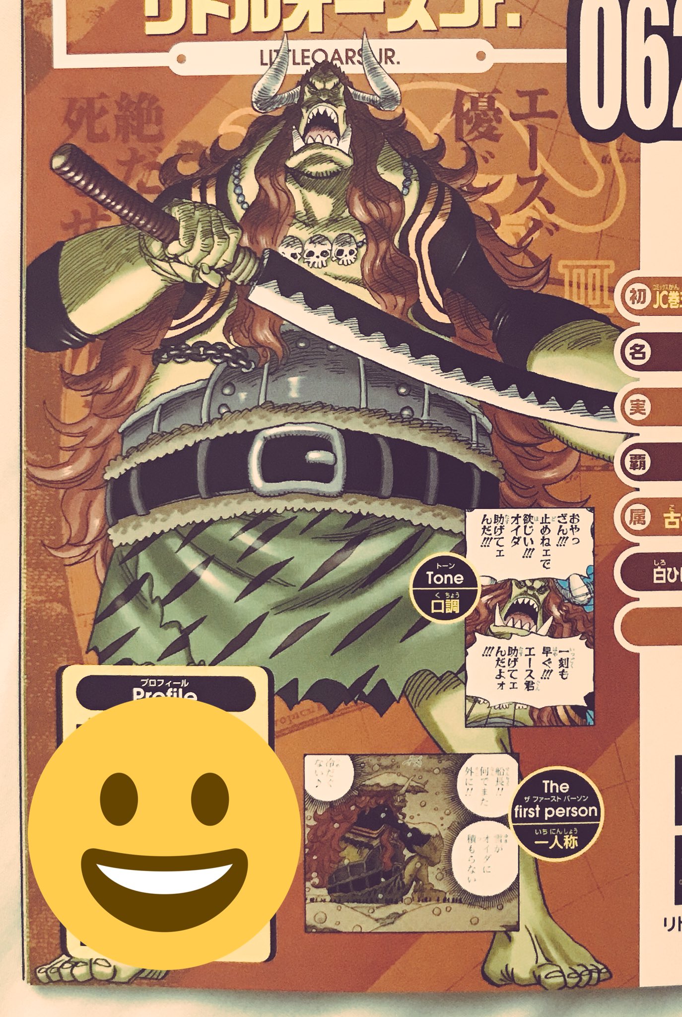 Log ワンピース考察 在 Twitter 上 Vivre Cardの凄いとこはさ 作中では全身が描かれてなかったキャラの顔とか下半身とかを おそらく 尾田先生が描き足してるとこだよね このリトルオーズjr が良い例 作中では 煙で見えていない足 コマが切れて見えなかった