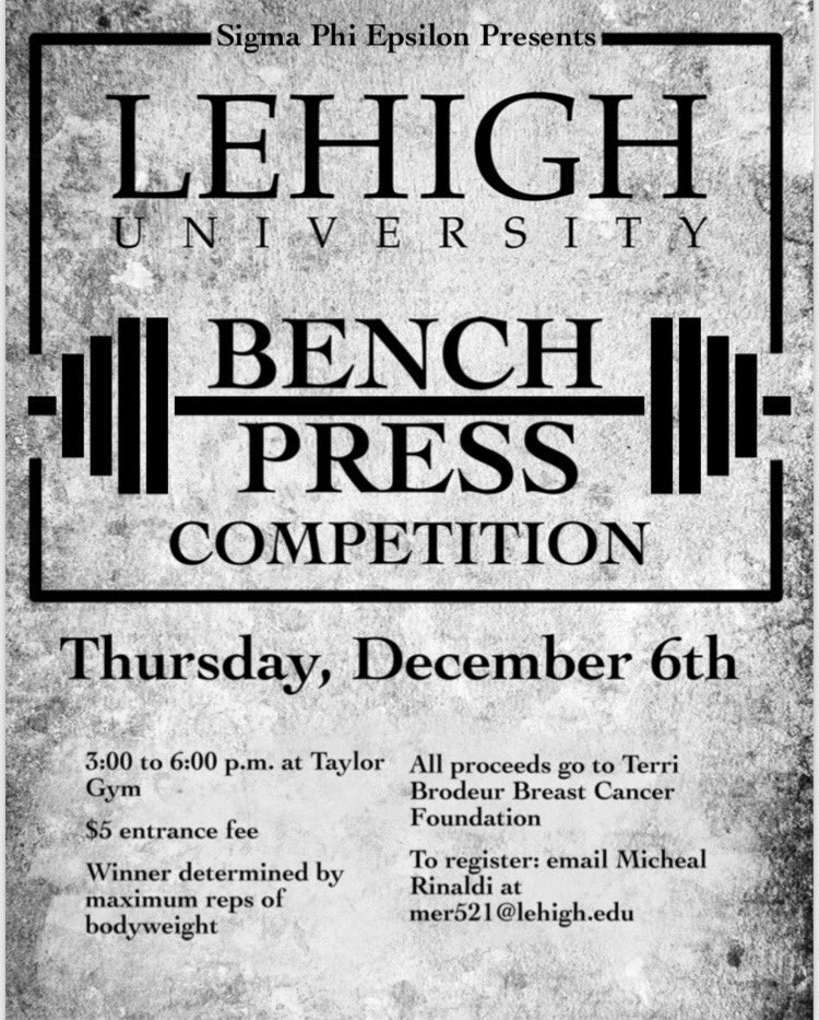 Save the Date! Sigma Phi Epsilon Presents Bench Press Competition💪🏼