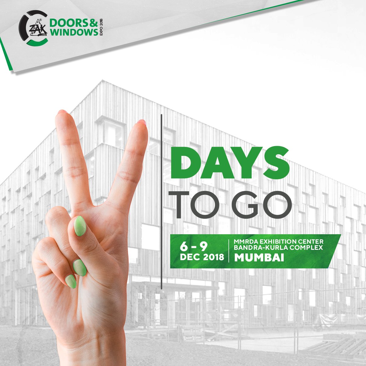 ZDWexpo's tweet photo. Just 2 days to go for India's most distinguished expo on Doors, Windows, Façades, Technologies, Components and Products. 
Stay tuned for more updates!

#ZakExpo #ZakExpo2018 #DoorsandWindows #Facades #Fenestration #BKC #Mumbai #Doors #Windows #Glass https://t.co/DkLyVUUm5X