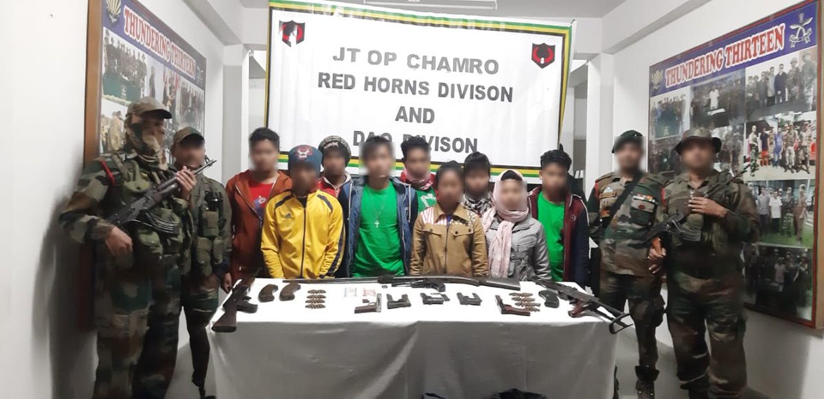 #NEOps In a major blow to the insurgent gps in a jt ops troops Red Horns Div &amp; Dao Div #IndianArmy along with #AR and  Police reps apprehended 09 NDFB(S) cadres from Jairampur, Arunachal Pradesh on 02 Dec recovering arms and  amn <a href="/adgpi/">ADG PI - INDIAN ARMY</a> <a href="/official_dgar/">The Assam Rifles</a>  <a href="/SpokespersonMoD/">Ministry of Defence, Government of India</a>