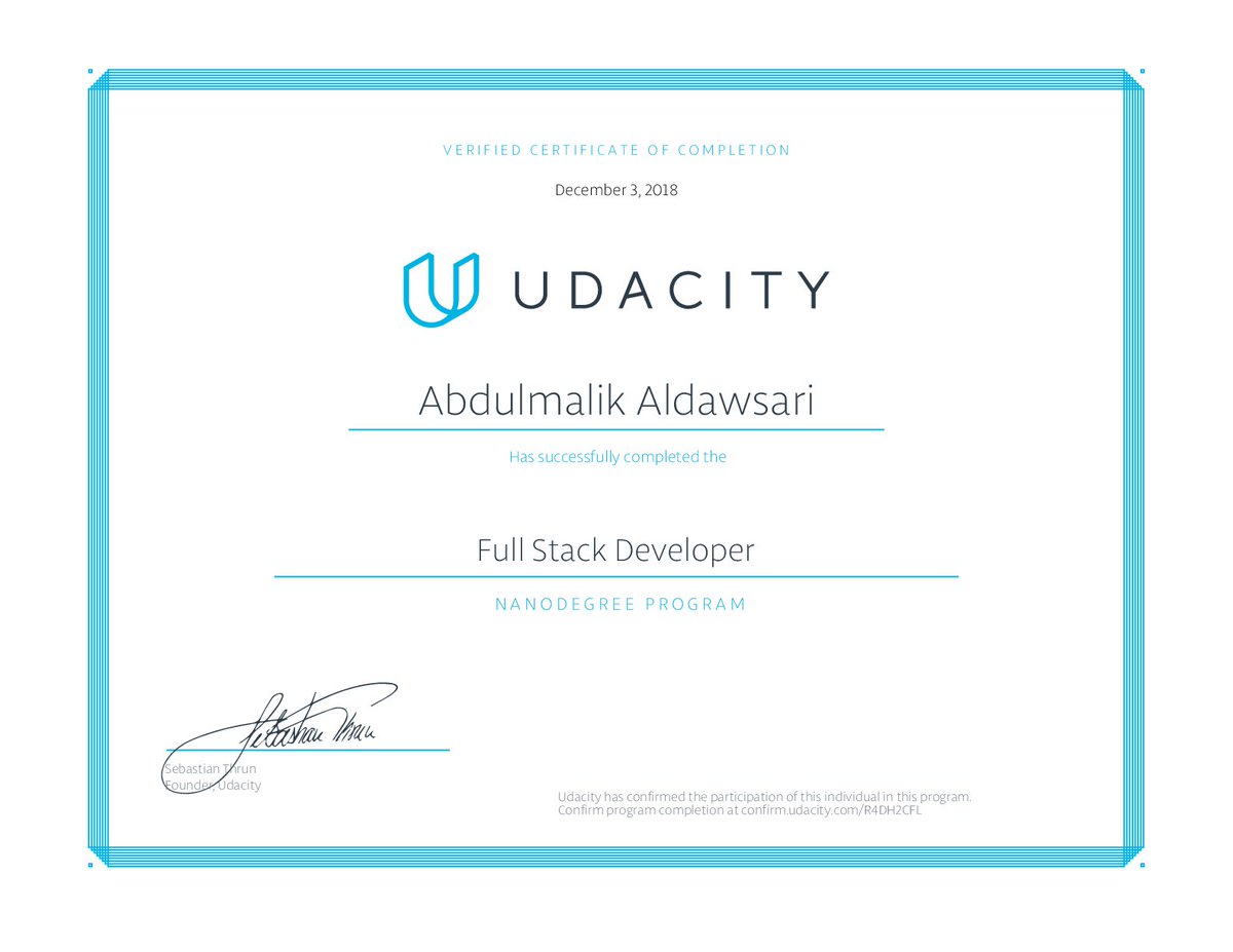 Abdulmalik0x's tweet photo. Alhamdullah,

I have completed my Full Stack Nanodegree from  @udacity, great experience and the credits for them that i'm pythonic  developer now after the first bad impression  😁..

Thanks @UdacityKSA 

Maybe the coming is AI 🙄.. https://t.co/70eFybyKPC