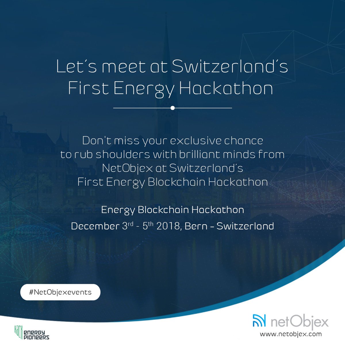 NetObjex's tweet image. Let&apos;s Meet Up !!!
NetObjex team is at the Energy Blockchain Hackathon in Switzerland from December 3rd-5th, 2018.
#energyblockchainhack #IoT #blockchain #netobjex #CrowdfundNetobjex #cryptocurrency #Artificialintelligence #netobjexevents #machinelearning #netobjexcampaigns