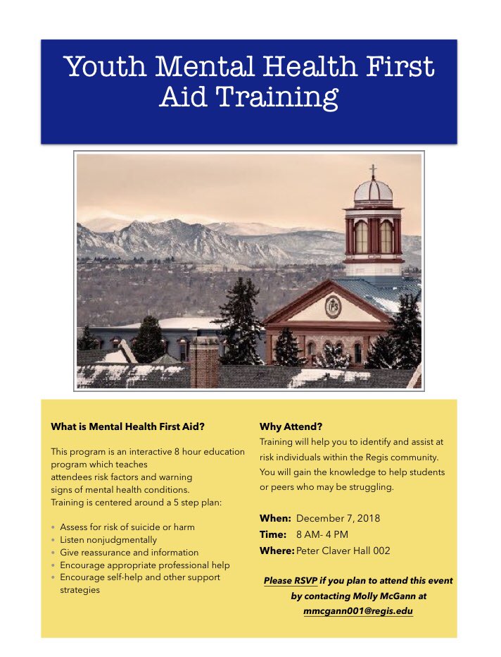 RUactiveminds's tweet photo. FREE mental health first aid training this Friday from 8-4! Mental health is serious. Learn how to assess for risk of suicide and how to appropriately refer someone to professional help. More details below. Please RSVP. https://t.co/NQaoqNhhlv