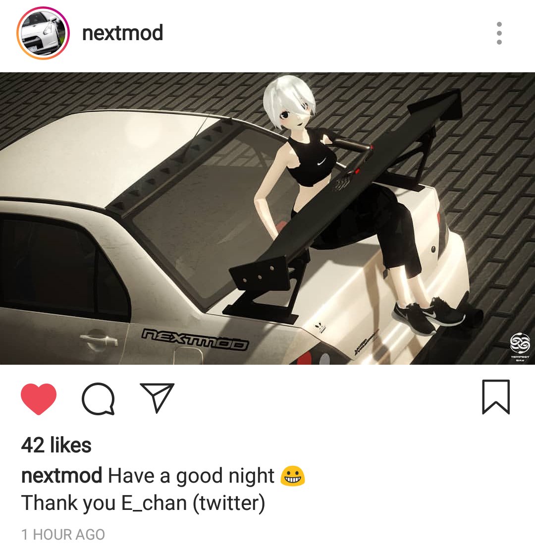 This is unreal...
Thanks to @XerosGamingClan my replica Nextmod Evo IX got featured by Nextmod themselves.
Like bro, holy hell!