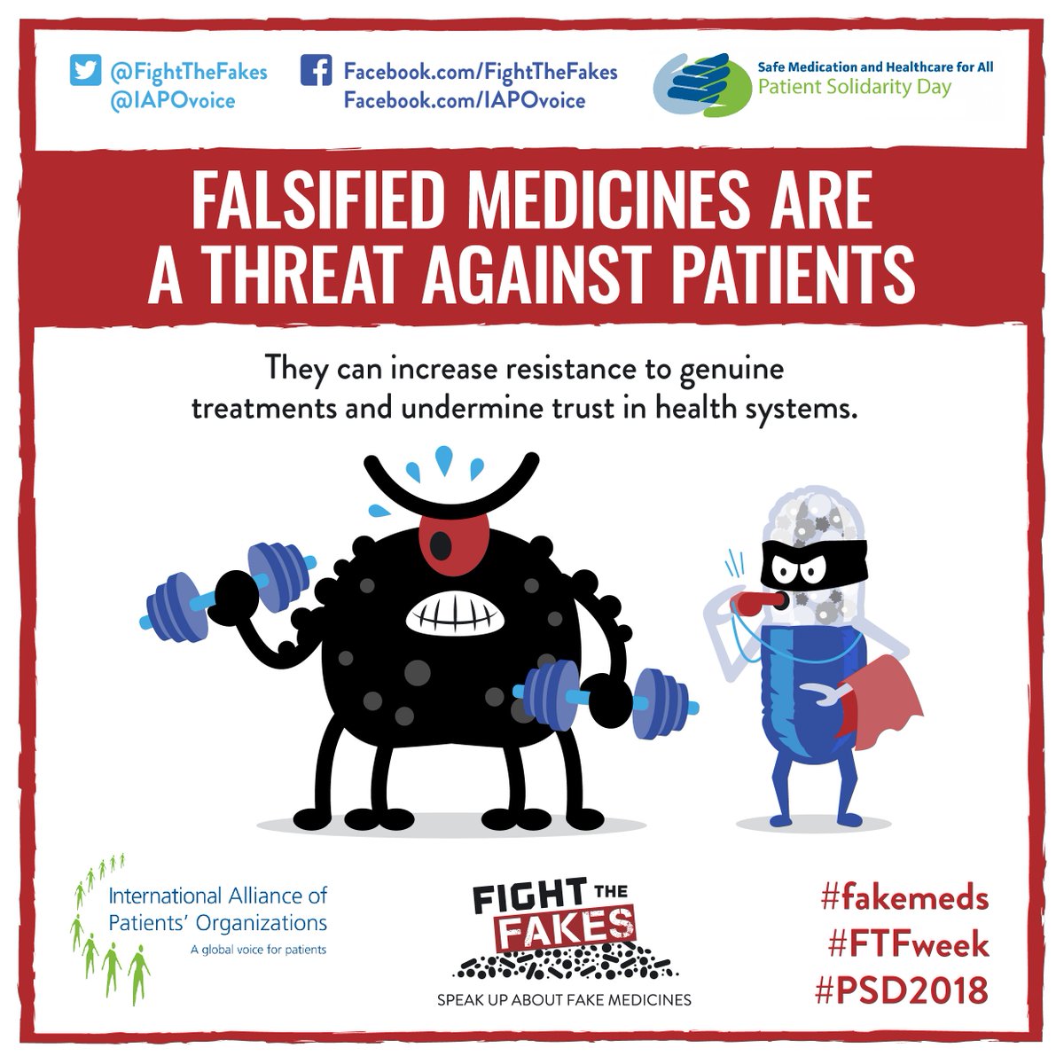 #Fakemeds go hand in hand with #AntimicrobialResistance. Let’s raise awareness with @FightTheFakes, protect #patients and #StopSuperbugs #FTFWeek #PSD2018