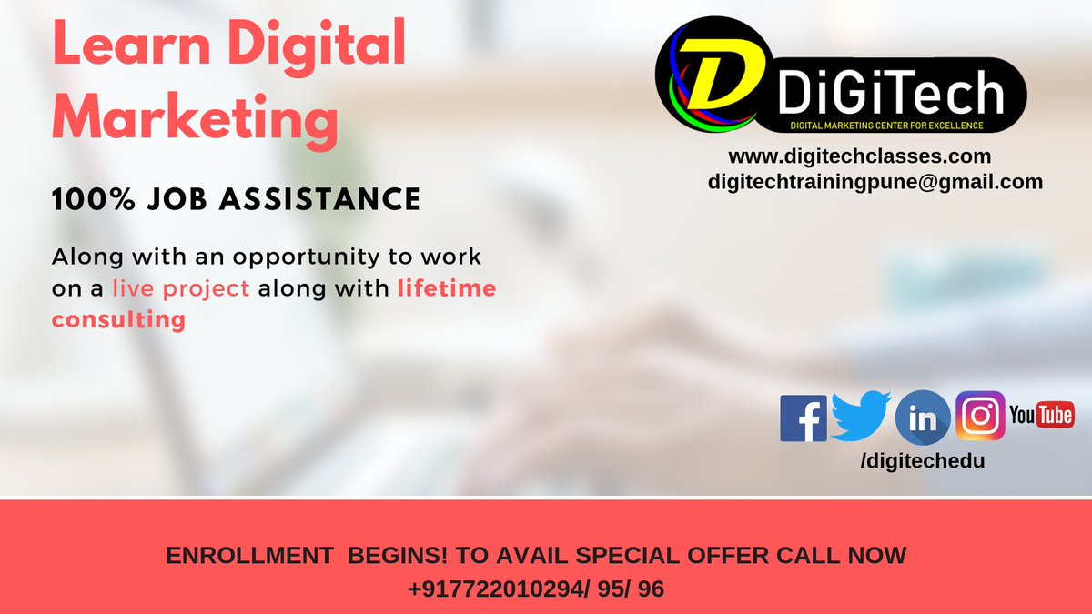 DiGiTechsoln's tweet image. LEARN DIGITAL MARKETING FROM EXPERTS! #TuesdayWisdom #Course #DigitechTraining #DigitalMarketing #Digital #Training
#DigitalIndia #DigitalBusiness #ShapeYourCareer #DriveYourOwnSuccess #Digitech #SME #SMO #SEO visit us at: digitechclasses.com contact us: 7722010294/95/96