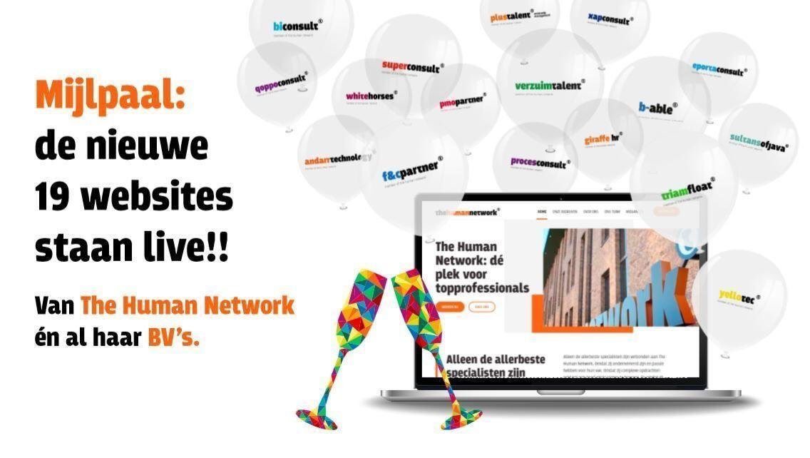 Primeur: de 19 (!) nieuwe websites van The Human Network staan live. #neemeenkijkje #champagne #trots #thehumannetwork #BV's Dank aan alle collega's én natuurlijk Flink! thehumannetwork.nl