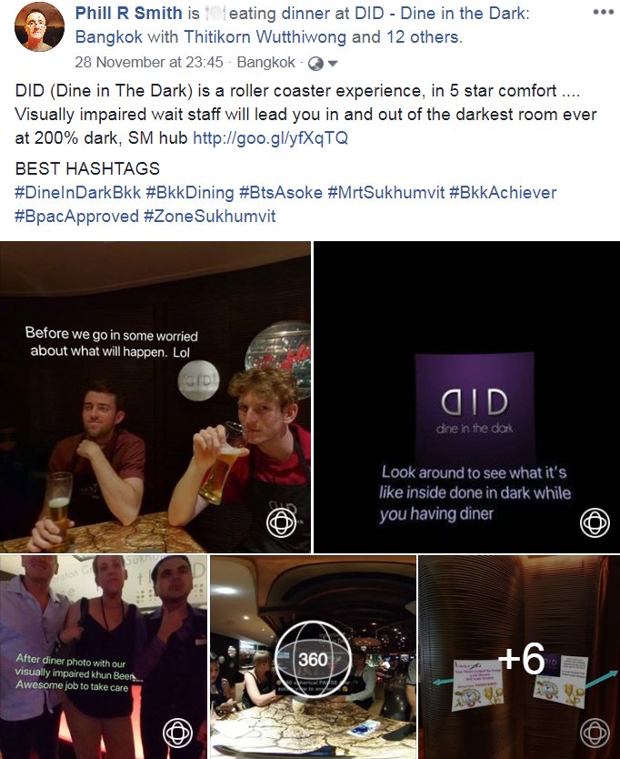 ExecToursBkk's tweet image. we just tried Dine in Dark Bangkok .. wow what a rollercoaster 200% dark 5 star dining experience, we create a 360 spherical virtual tour and video and her's the fbk post ow.ly/N6Sh30mQXE5  u have to try before die .. lol