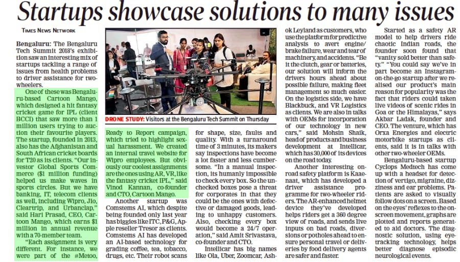 CartoonMango's tweet photo. We were at the @blrtechsummit and happened to get covered by @timesofindia 
Read on to know more about the summit and Cartoon Mango!

#bengaluru #tech #summit #startups https://t.co/ZLlMoSVZsi