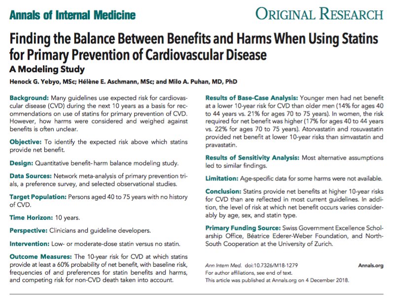 Read about finding the balance between #benefitsandharms when using #statins for #PrimaryPrevention of CVD in @AnnalsofIM. What a success @YebyoHenock, Hélène Aschmann and @PuhanMilo!
@uzh_en @uzh_president
annals.org/aim/fullarticl…