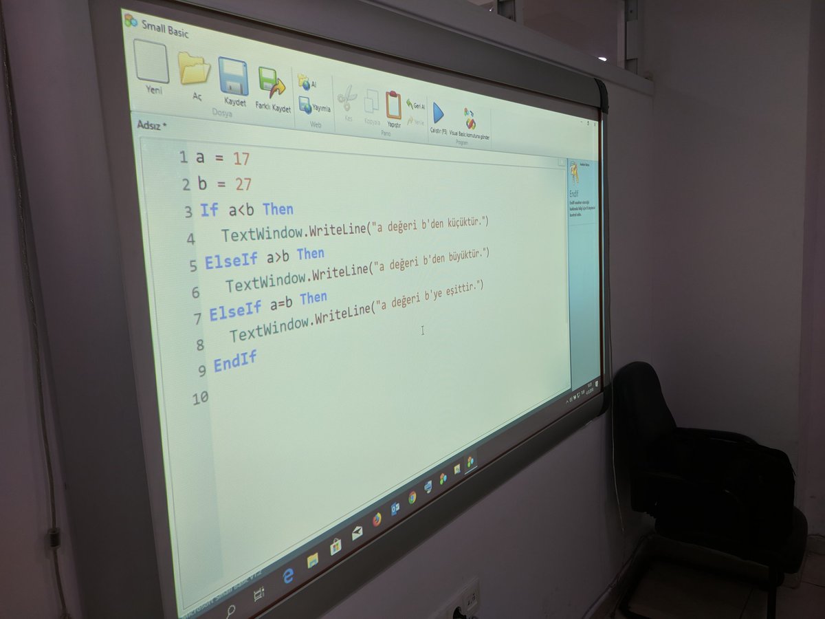 ilkerbartu's tweet image. 6. Sınıflarımız ile koşul yapılarını öğreniyoruz. 👍 @UgurKodluyor #smallbasic