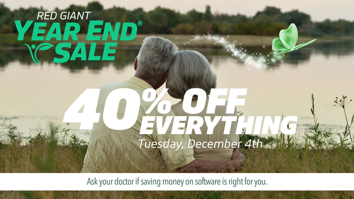 MaxonRedGiant's tweet photo. Get ready for the Red Giant Year End Sale!

💊 Tuesday Dec 4th
💊 40% off EVERYTHING!
💊 24 Hours Only!

Want to win everything we make? Follow us + retweet this (be sure to include #RGYearEndSale if you Quote RT) for a chance to win!

More info here: https://t.co/YrfESMbLGe https://t.co/BPGRe8D1QY