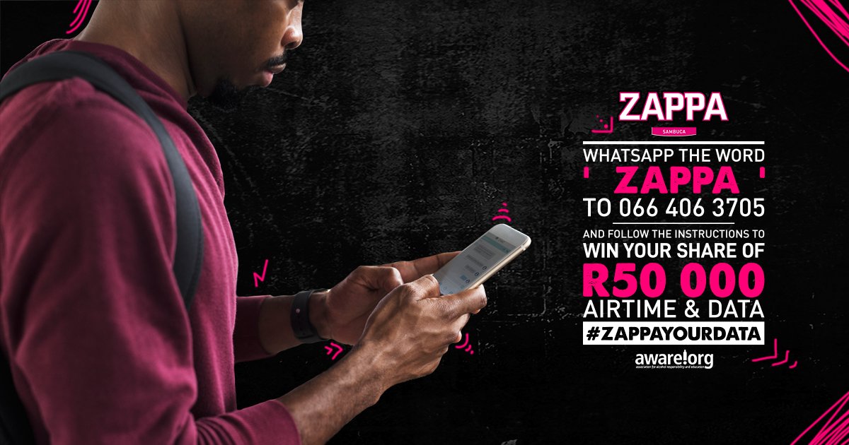 Win your share of R50 000 in data or airtime because it's #KeDezemba boss.  Purchase any bottle of Zappa at leading bottle store outlets nationwide. Whatsapp the word 'Zappa' to 066 406 3705 and follow the instructions.
