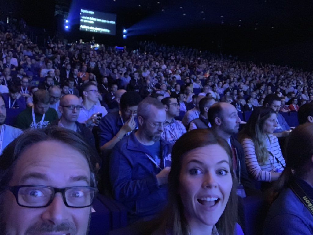 BretFisher's tweet image. Packed house for the #DockerCon keynote with #DockerCaptain @rhein_wein