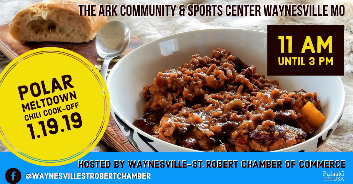 PulCoUSA's tweet photo. #PlanNow! Polar Meltdown Chili #CookOff January 19th at #Waynesville! #MissouriEvents #MidMissouriEvents #PulaskiCountyUSA #FortLeonardWood https://t.co/ox9ptMtBxG