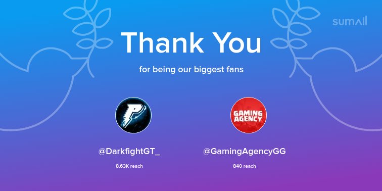 Our biggest fans this week: @DarkfightGT_, <a href="/GamingAgencyGG/">#QuedateEnCasa</a>. Thank you! via sumall.com/thankyou?utm_s…