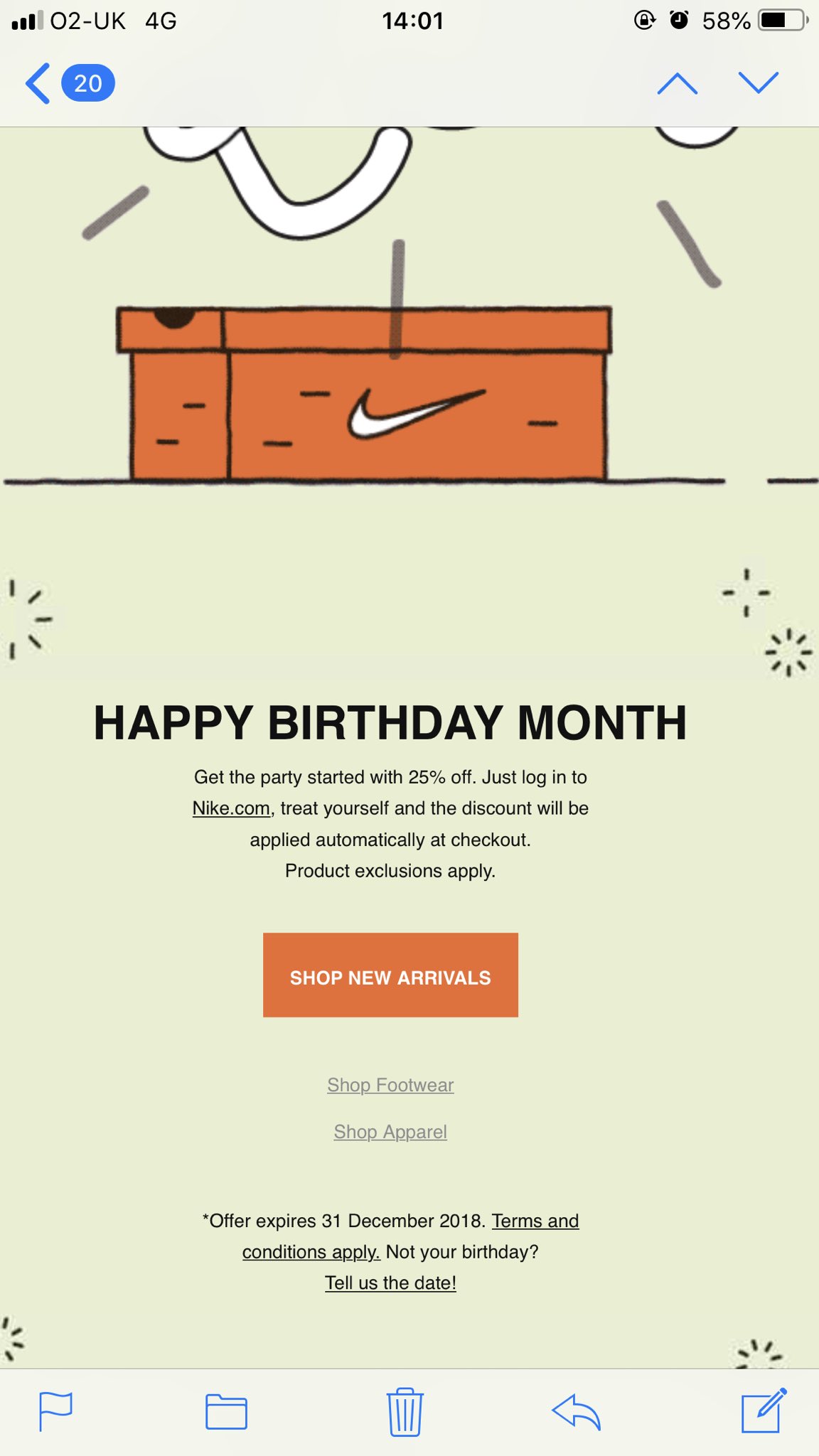 nike 20 off birthday