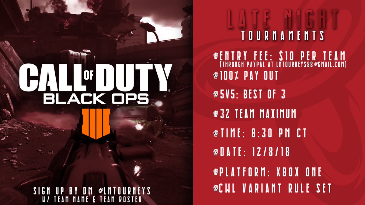 LNTourneys's tweet photo. @wwwanpaus
@TwitchReTweets
@Mighty_RTs
@Rapid__RTs
@TopsRTs
@DNRRTs   @ShawnAbner @BlackOps4Scrims https://t.co/WbFkm2IFyY