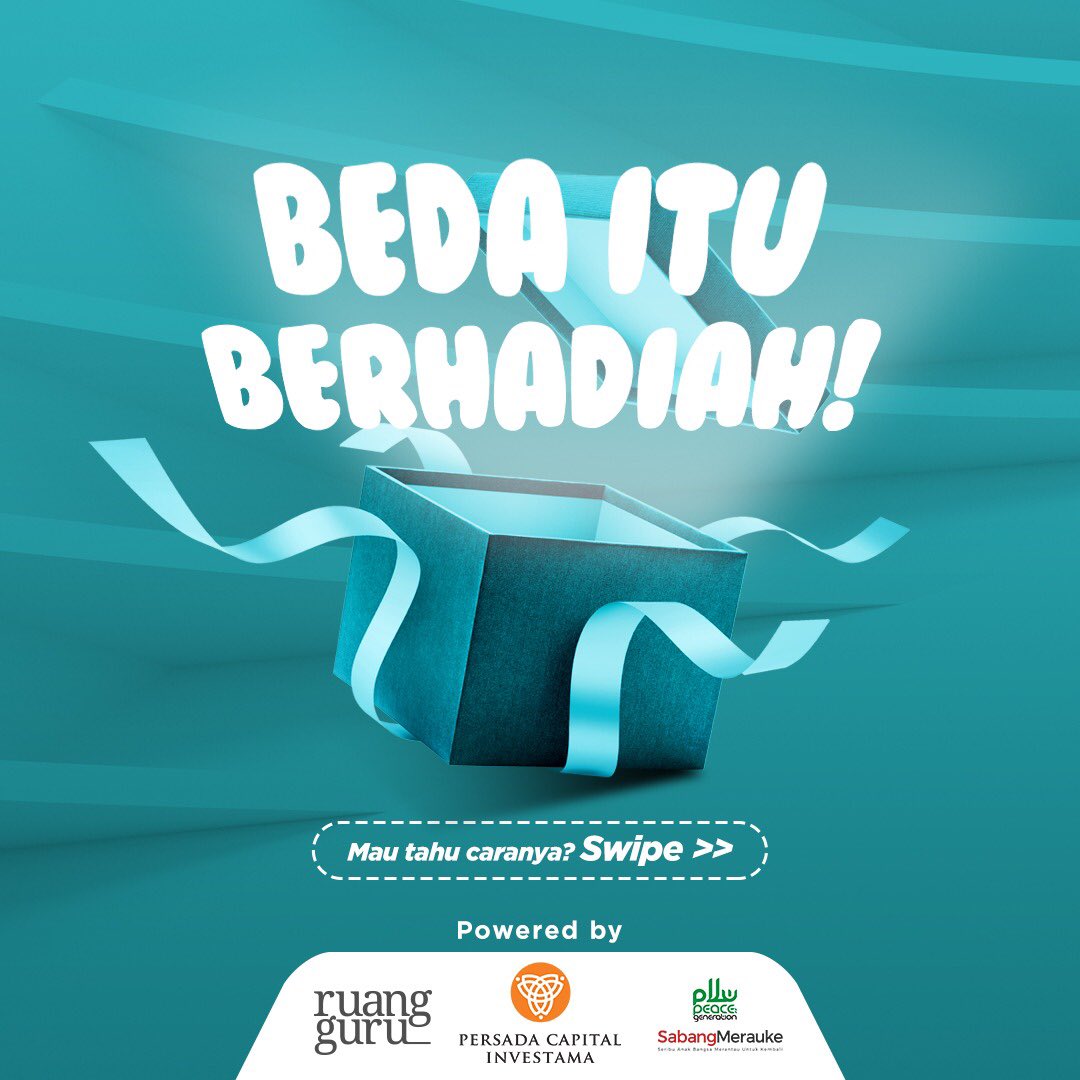 ruangguru's tweet photo. Squad, yuk ikut Instagram challenge #BedaItuKeren dengan total hadiah Rp6.500.000!

Abadikan momen keberagaman di sekitar kamu dalam format foto, video  ataupun poster. Upload karya kamu dan tulis caption kreatif yang bercerita mengenai  keberagaman. https://t.co/jXnY5Dsshp