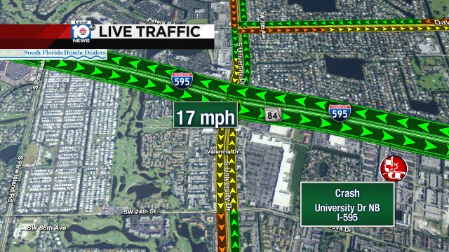 #TRAFFICALERT Overturned vehicle on University Dr approaching I-595. All NB lanes are blocked. https://t.co/o9BhubgIqq