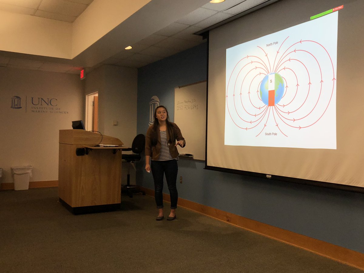 UNCims's tweet photo. Next presentation is EmmaLi Tsai presenting her research on Magnetic Orientation of Juvenile Gulf Flounder. EmmaLi also worked with the #FodSquad during the semester. https://t.co/GaHSuzsCfQ