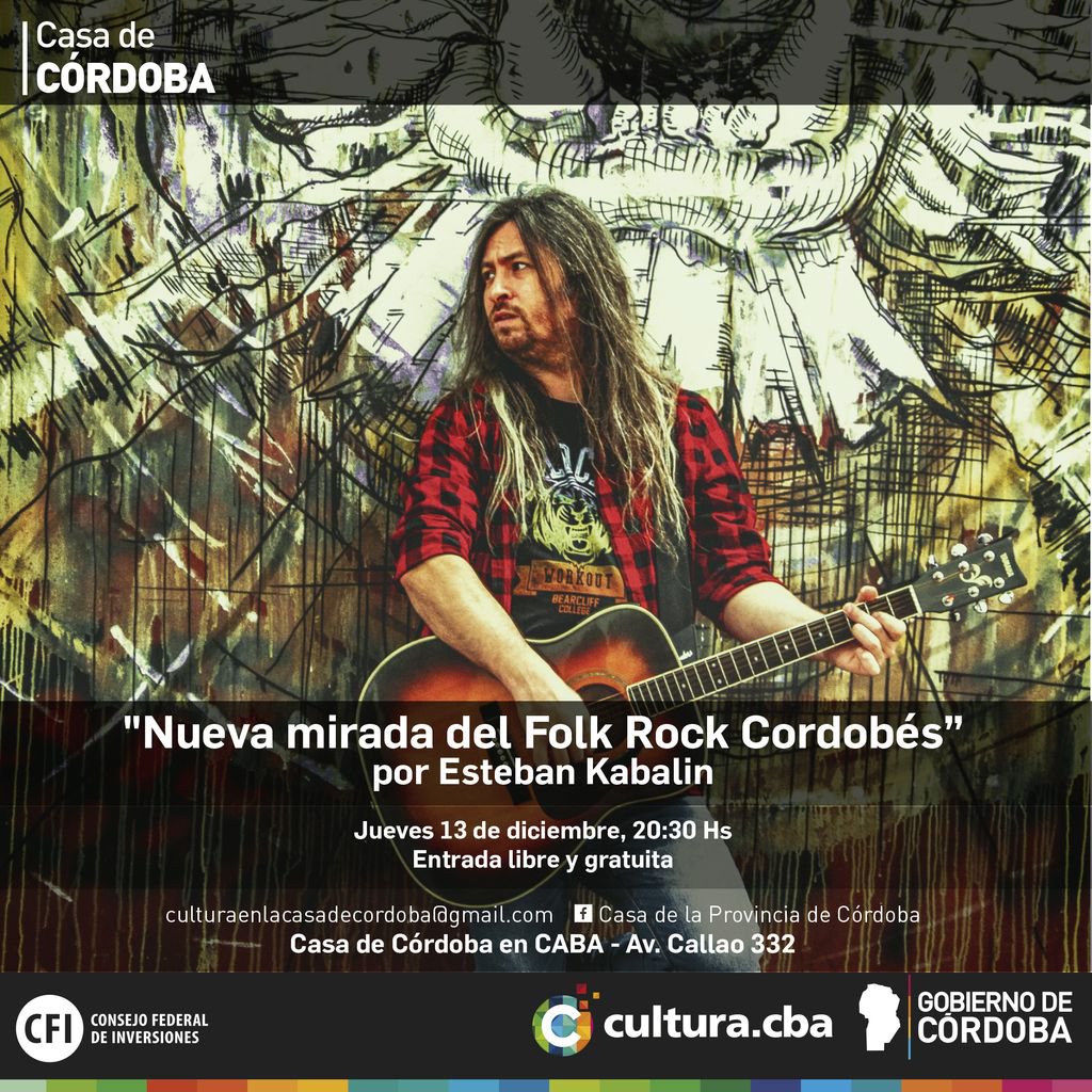 📌 ¡Te anticipamos un nuevo evento en la #CasaDeCórdoba!
🎶 <a href="/EstebanKabalin/">Esteban Kábalin</a> presentará su show: "Nueva mirada del Folk Rock Cordobés".
📆 Te esperamos el día 13/12 a las 20.30 hs.📍en Av. Callao 332.
✅ ¡No te lo pierdas! <a href="/AgCbaCultura/">Cultura CBA</a> #ConsejoFederalDeInversiones <a href="/gobdecordoba/">Gobierno de Córdoba</a>