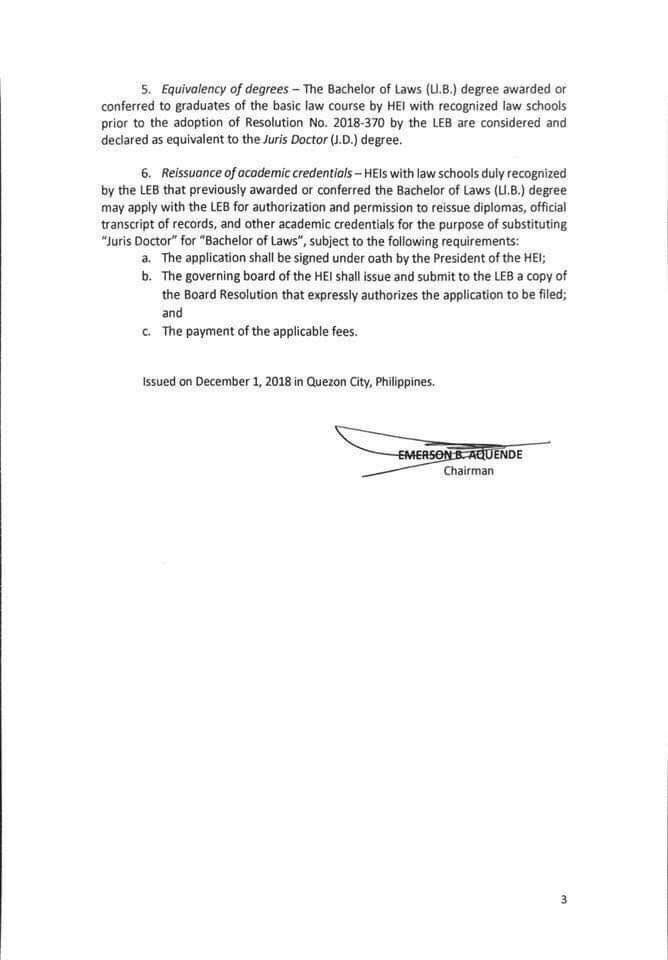 YourLawyerSays's tweet image. LEBMO No. 19-2018!

➡️No more Ll.B. effective this semester.
➡️All Ll.B. graduates can have their diplomas reissued with JD reflected.
➡️There will be two kinds of JD: Thesis and Non-Thesis.