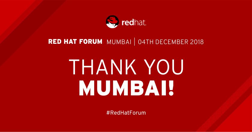 RedHatAPAC's tweet photo. Thank you #Mumbai, you were awesome! A big shout out to all the #opensource enthusiasts, the speakers, our sponsors and the #RedHat team for helping us add yet another feather in the hat! https://t.co/Mkj9rsbnm1
