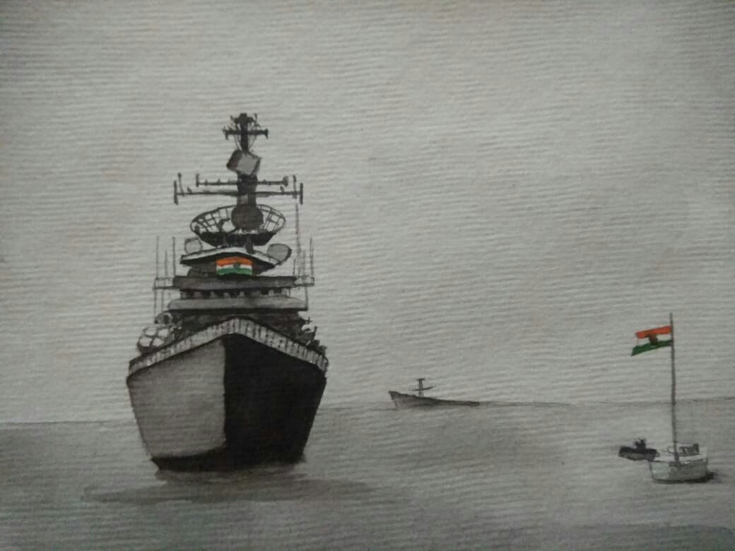 Navy day drawing / Navy day poster drawing / Easy Indian navy day drawing  step by step - YouTube
