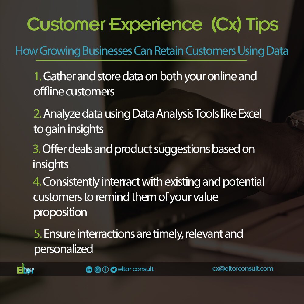 EltorConsult's tweet photo. Effective use of customers data can help growing businesses achieve maximum customer retention. 

Here are some tips to serve as a guide on how to achieve that. https://t.co/MZR8pne3FB
