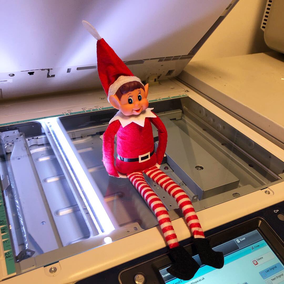 eatatHope's tweet photo. We’re a little embarrassed to show you what #GarytheElf has been up to today 🙈 Look at what he’s been photocopying! 🍑 https://t.co/vmJKuwZhlf