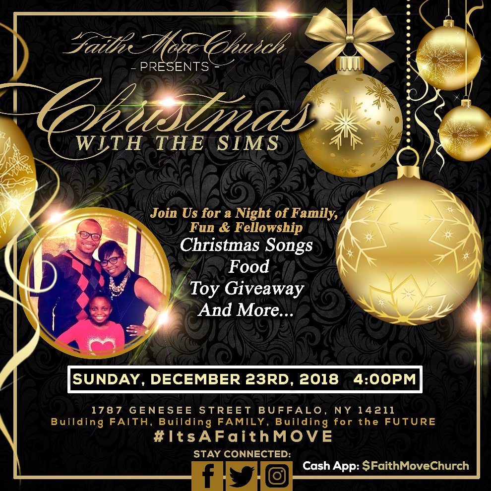 IAmYuLondaSims's tweet photo. Join us as we host our Christmas with the Sims Sunday, 12.23.18 @ 4PM. To donate unwrapped toys contact our Admin Office at 585.209.3251 or donate through CashApp at $FaithMoveChurch We're expecting GREAT THINGS!!#FGBCF #ItsAFaithMOVE https://t.co/BqcqqLsF9N