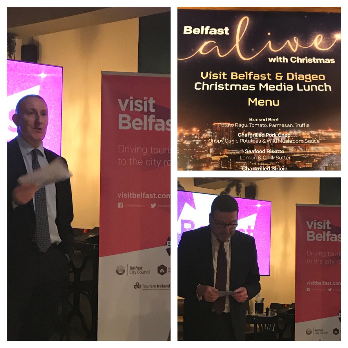 annemcmullan's tweet photo. Gerry Lennon CEO @VisitBelfastOrg and Paddy McKenna @Diageo_News brief press and media luncheon  on  continuing success of #Belfasttourism during 2018 and growth opportunities for the hospitality industry in 2019 https://t.co/tJIkPjjVlu