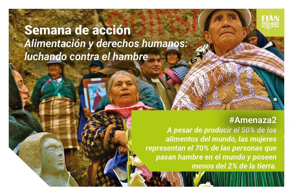 FIANColombia's tweet photo. #FelizMartes Recuerda que estamos en la #RighToFoodWeek!,  siete días para hablar sobre diversas amenazas frente a tu derecho a la alimentación!
Amenaza #2 La mayoría de mujeres permanecen al margen de los recursos productivos y económicos, como la tierra, el agua y el crédito. https://t.co/cw4F066x98