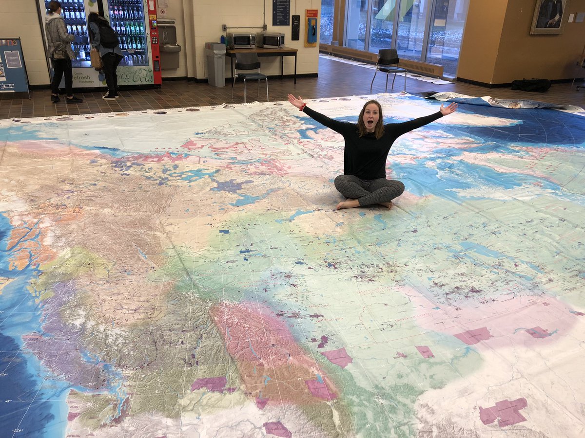msjerlabrie's tweet photo. Today in #Curr325 we got to explore some BIG maps with Canadian Geographic and look more closely at Indigenous People’s on Turtle Island @QueensEduc @CanGeoEdu https://t.co/DFs6XwooIi