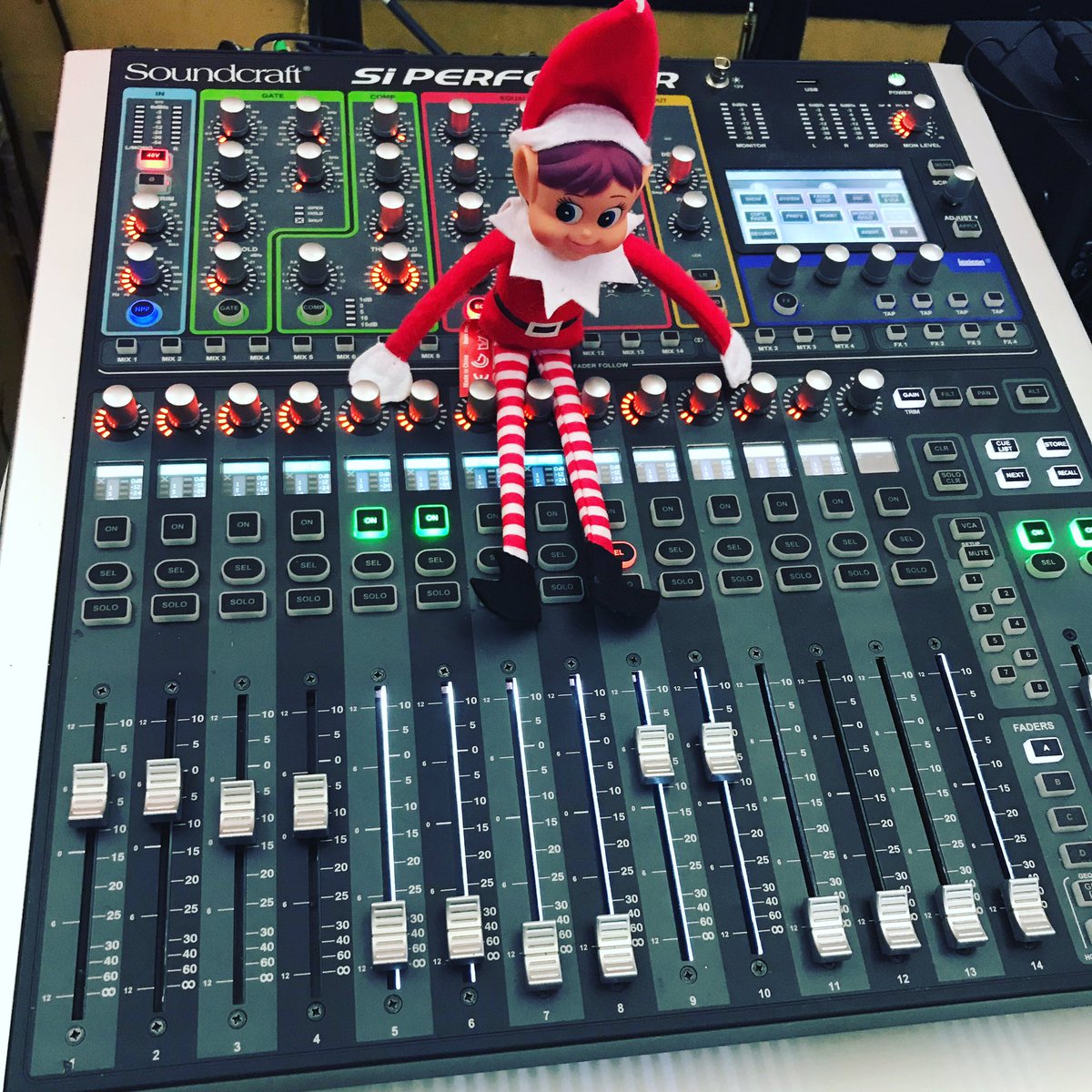 Corp_Events_UK's tweet photo. Look who we found backstage manning (or elfing?) the digital mixer!! 

#ceelvesgonewild #elfontheshelf #naughtyelf #niceelf #eventprofs https://t.co/9aUnPQBr6h