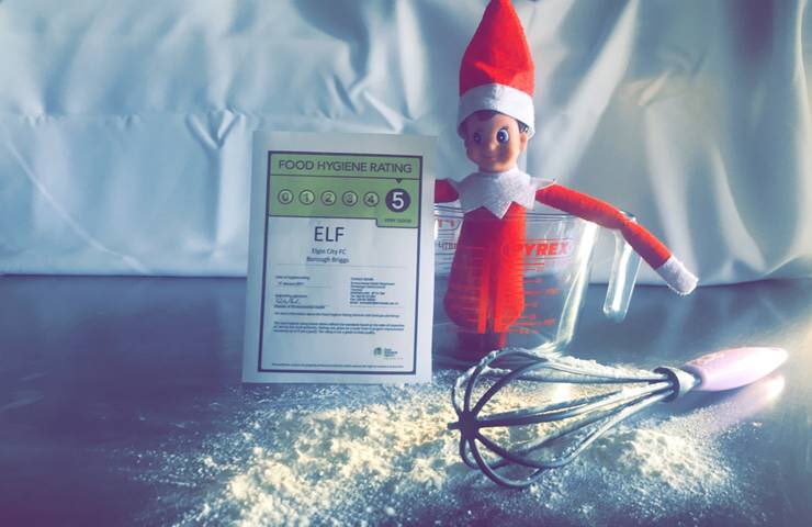 ECFC_Community's tweet photo. Elf baking ready for the Staying on side coffee morning tomorrowโฆ he may have had one too many mince pies! #StayingOnSide #elfontheshelf2018 https://t.co/kfElTlZaPu