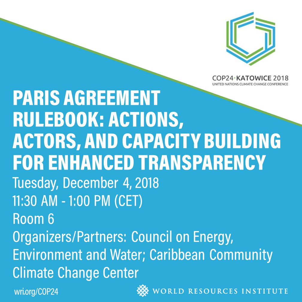 WRIClimate's tweet image. STARTING IN 1 HOUR: Expert panel at #COP24 on strategies for enhanced transparency of climate action commitments. Attend in person or watch the live stream. Learn more: ow.ly/QZbz30mQXsv #ParisRulebook @CEEWIndia @OECD @YDagnet