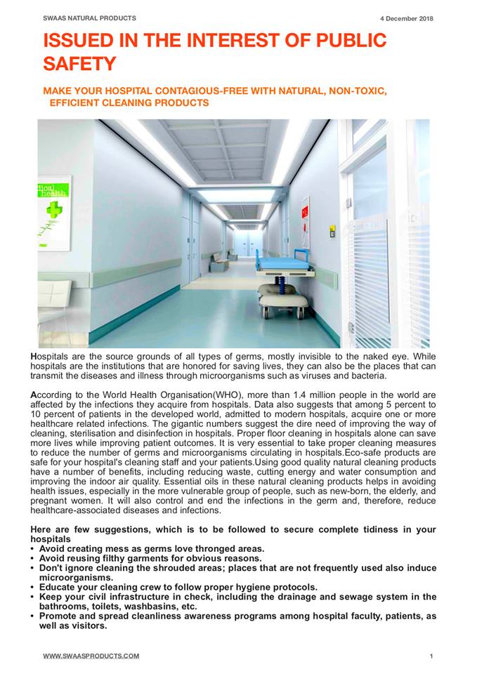 Swaasproducts's tweet photo. ISSUED IN THE INTEREST OF PUBLIC
SAFETY....
MAKE YOUR HOSPITAL CONTAGIOUS-FREE WITH NATURAL, NON-TOXIC, EFFICIENT CLEANING PRODUCTS
#SWAASNaturalProducts #KidsSafe #HospitalSafe #EnvironmentalSafe #SayYesToNatural #Healthiliving #noanimaltesting https://t.co/Gk8hN6d4MQ
