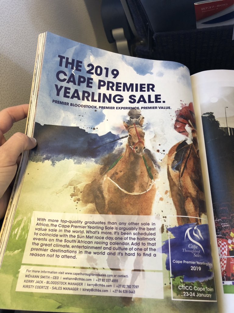 kjbloodstock's tweet photo. As seen in @BritishAirwaysT High Life magazine. Looking forward to @CapeTSales #CPYS on 23 January at @CTICC_Official , catalogue online and in the post https://t.co/cBK0fTZplZ https://t.co/HHL9UBBokV