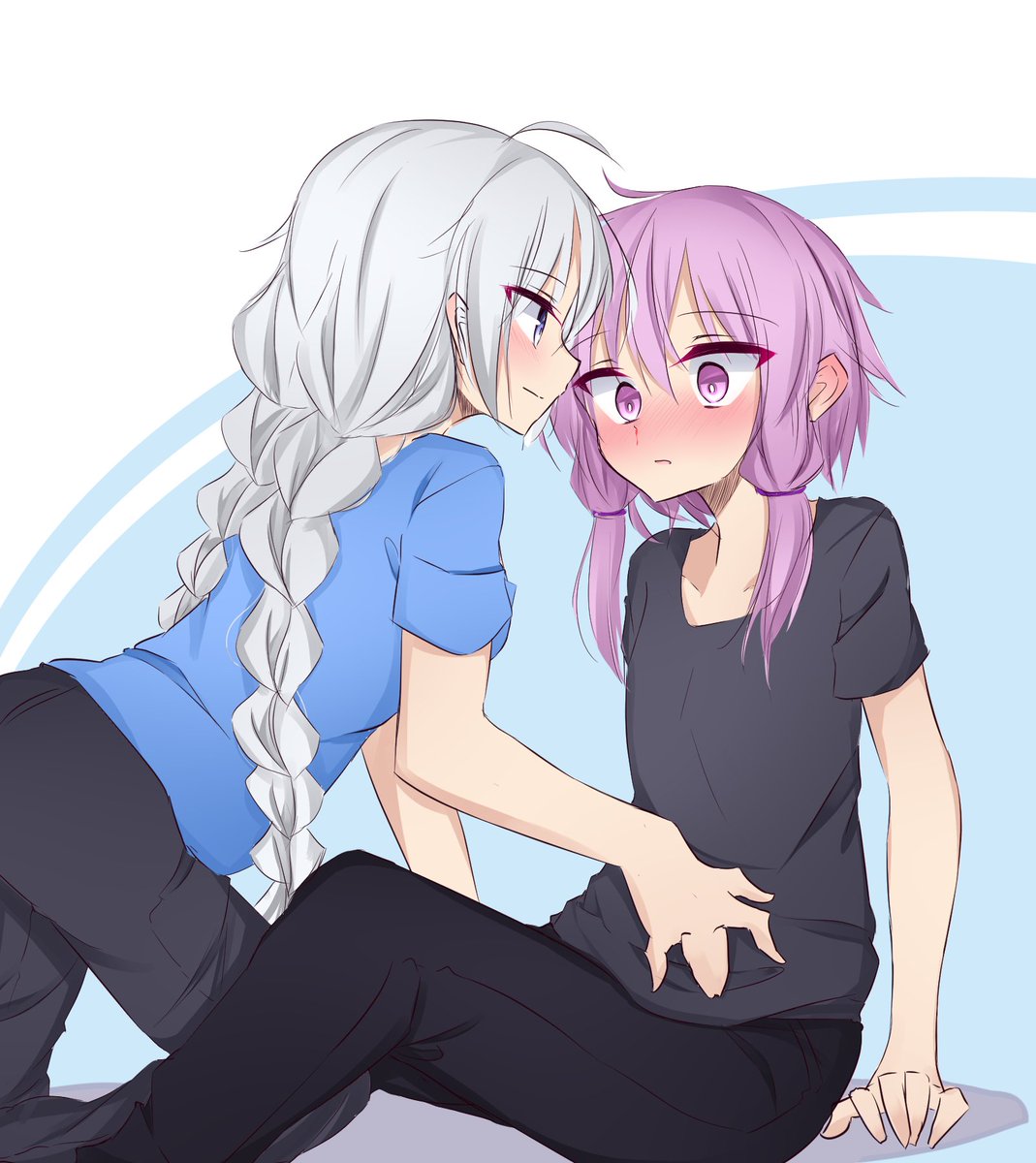 紲星あかり ,結月ゆかり 「あかりちゃんの胸に目を奪われるゆかりさん 」|キノ@ペンタブ練習中のイラスト