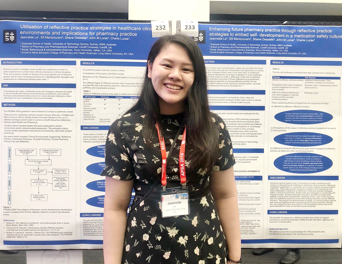jlepharm's tweet photo. Appreciative of the opportunity to present my research today via two posters on reflective practice strategies and its implications for pharmacists in practice.Thank you to everyone who came to have a chat with me at my poster stand! #APSAADL2018 #pharmacy https://t.co/CsT0dPcQAB