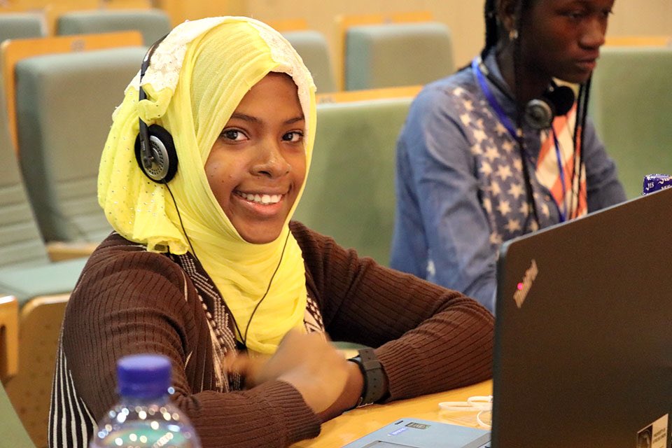 SheCodes4Change's tweet image. Khayrath Mohamed Kombo, 15 years. One of the #Tanzanian representatives @AGCCI2018 in #Ethiopia. Where about 32 countries were represented and @SheCodes4Change led on the development of the #codingcurriculum that was used during the camp. Photo: @unwomenafrica Faith Bwibo. @ITU