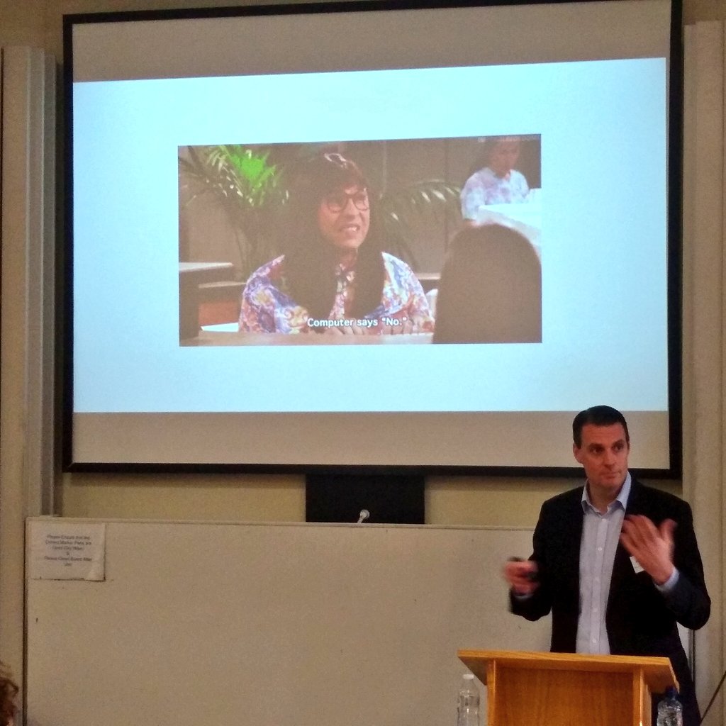 hopesquara's tweet photo. First up this morning is Joe Walmsley presenting a paper titled '"Computer says No": Artificial Intelligence and (Epistemic) Injustice'. #FemTech2018 https://t.co/ddqJip0xNe