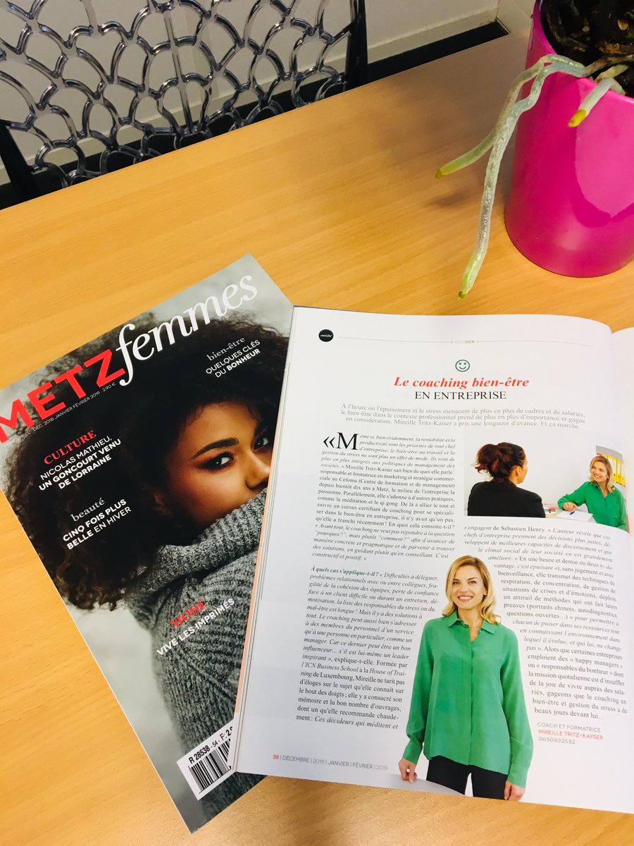 CEFOMA's tweet photo. Merci à #metzfemmes pour ce bel article sur les coachings de Mireille et le bien-être au travail!!! Formations, conférences, coaching, consulting, audit bien-être #BienEtre #coaching #newsletter #RH #gestiondustress #stressautravail #Management #Manager #Metz #presse https://t.co/a00u4ptT3U