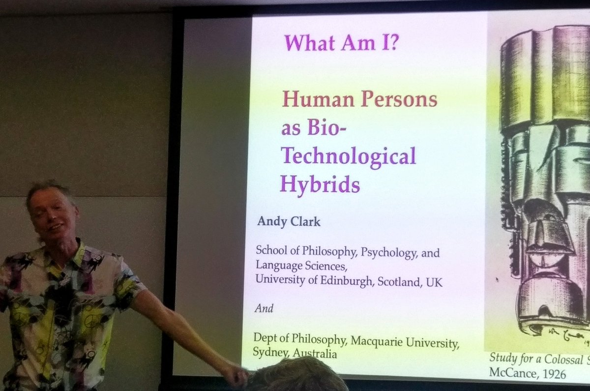 Adamdbulley's tweet photo. Awesome to be in Sydney for the inaugural #ASPP2018 conference. Treated to a public lecture by Andy Clark  @fluffycyborg on what it means to be human - do our smartphone make us all cyborgs? Is my calendar part of my mind? https://t.co/5NQBthH4v8