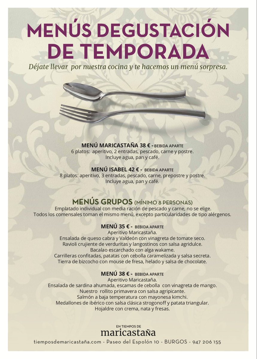 maricastanaBU's tweet photo. ¿Ya conoces nuestros Menús Degustación de Temporada? ❤🍳 Quien los prueba, repite... ¿Te atreves a venir y degustarlo? 😋 Déjate llevar por nuestra cocina y te hacemos un menú sorpresa🤩
#RestaurantesdeBurgos #Burgos #Igers #IgersSpain #IsabelAlvarez #Foodie https://t.co/Oo67AfnvCw