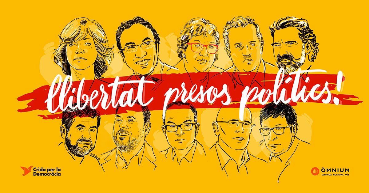 M_AndersonSF's tweet photo. 4 of the 9 Catalan political prisoners are now on hunger strike @jordialapreso &amp; @jorditurull began Sat 1st of Dec - Joaquim Forn &amp; Josep Rull yes/day at midnight- to denounce the blockade and the lack of guarantees of the Spanish justice

#Shameonspain https://t.co/VTyTIt8F7D